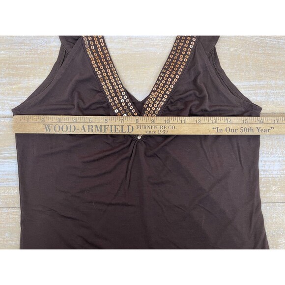 MICHAEL Michael Kors Women's Size M Brown Sequin Trimmed V Neck Tank Top - Picture 3 of 7